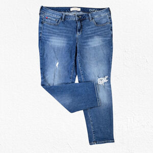 Slink Medium Wash Distressed Mid Rise Curvy Fit Straight Leg Jeans Size 16